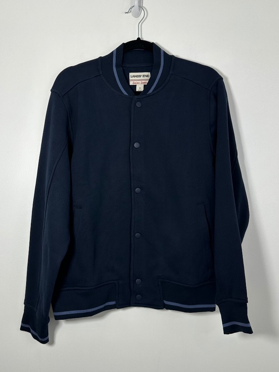 Lands' End Other - Lands End Mens Small Serious Sweats Bomber Navy Blue Front Button Down Snaps